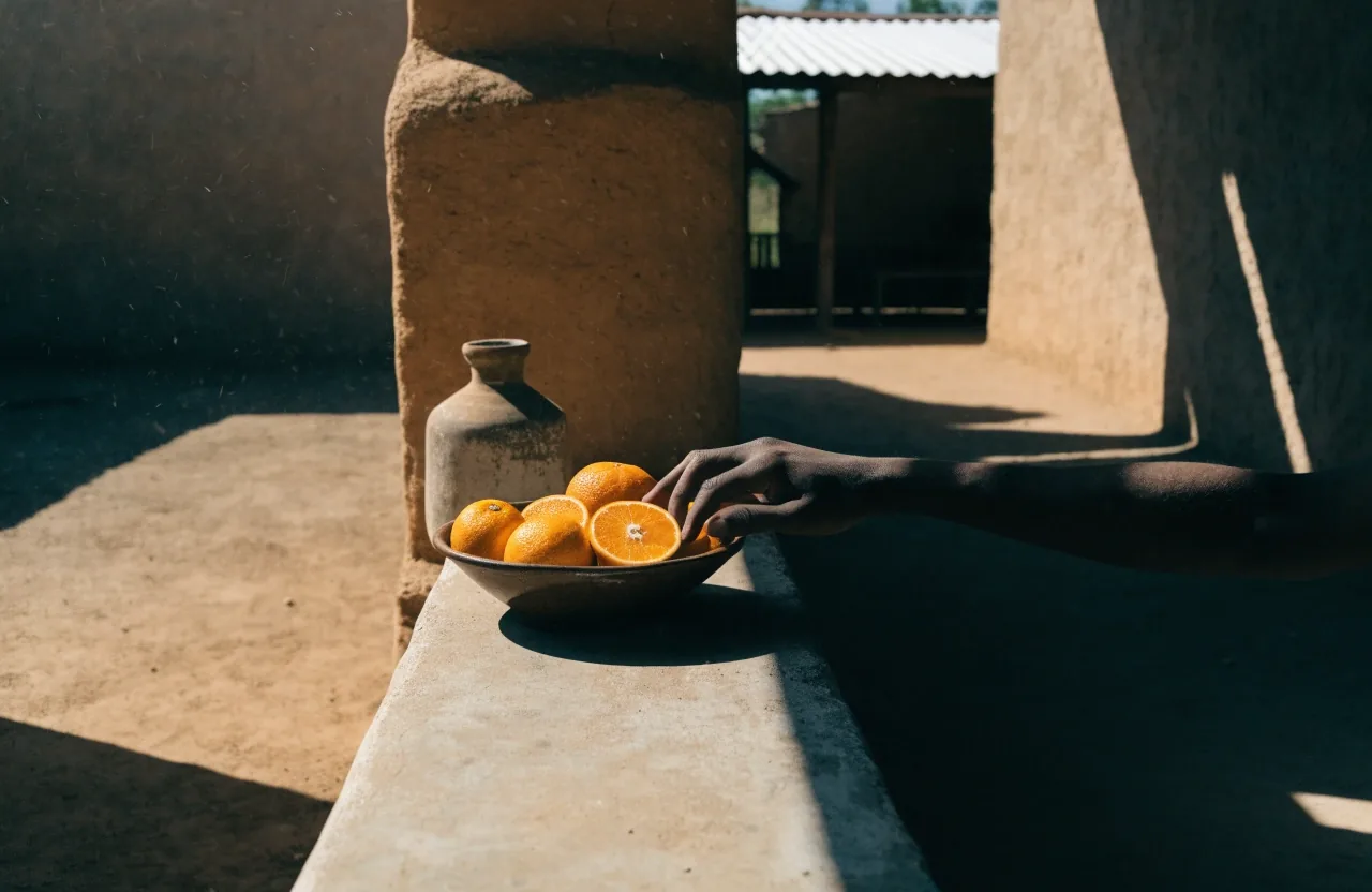 A shaded doorway at midday in Lobatse, where the terms of service apply to visitors reaching the office
